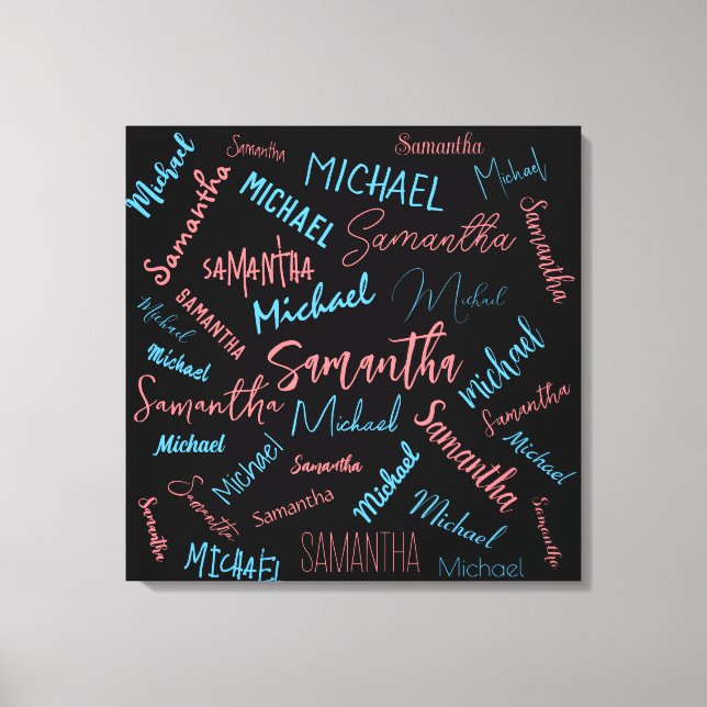 Lienzo Dos nombres parejas patrón monograma azul claro ro (Anverso)