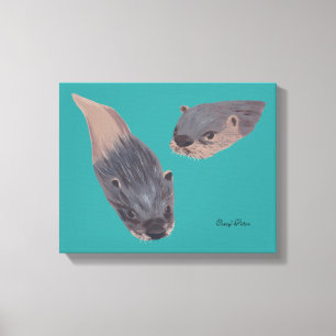 Lienzo Dos nutrias de natación pinturas envueltas