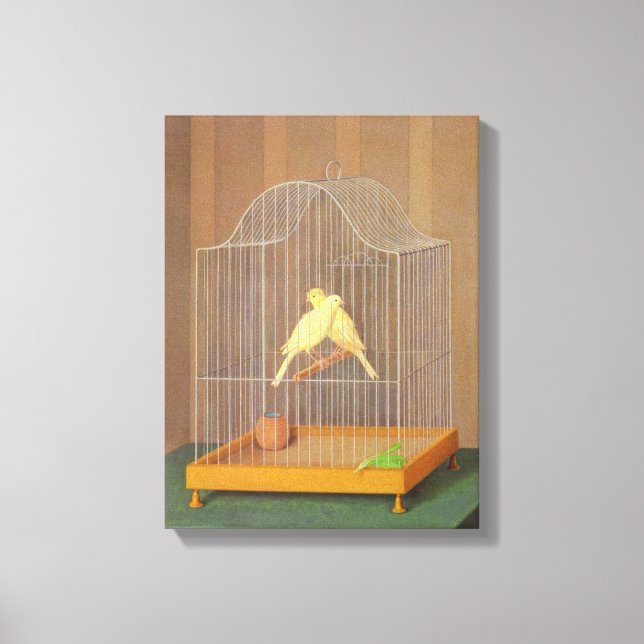 Lienzo Dos pájaros canarios en una jaula (de Antonio Dong (Anverso)