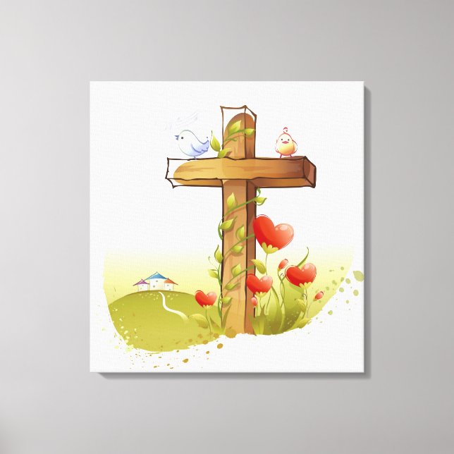 Lienzo Dos pájaros colgando en la cruz (Anverso)