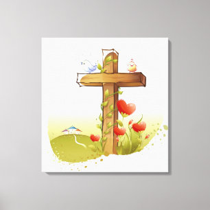 Lienzo Dos pájaros que se encaraman en una cruz