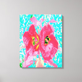 Lienzo Dos rosados ciruelas de coral rojo loco hibiscus e
