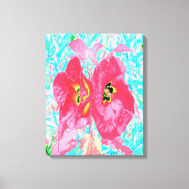 Lienzo Dos rosados ciruelas de coral rojo loco hibiscus e (Anverso)