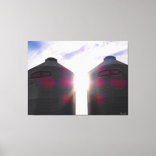 Lienzo Dos silos al amanecer (Anverso)