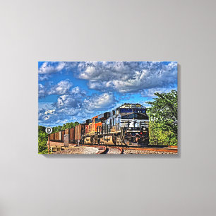 Lienzo Dos trenes de carga de locomotora diésel 24"x16" 