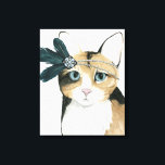 Lienzo Downton Cat | Bejeweling con plumas<br><div class="desc">Esta acuarela tiene un gato gris adornado con joyas | Por Grace Popp</div>