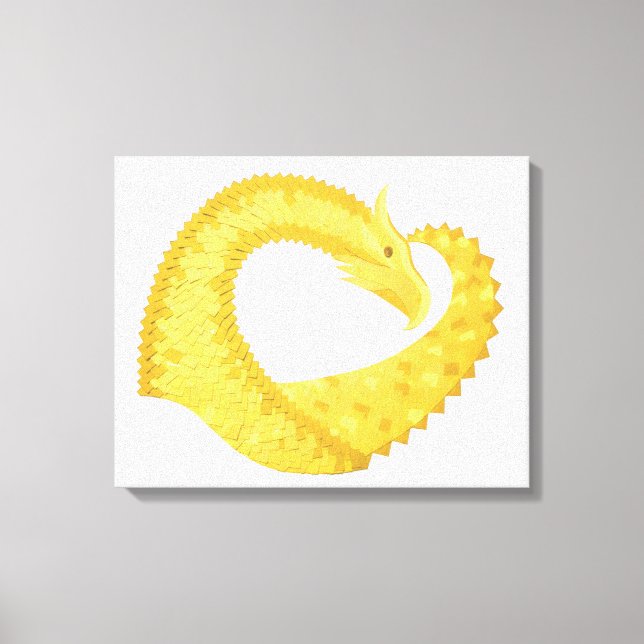 Lienzo Dragón amarillo del corazón en blanco (Anverso)