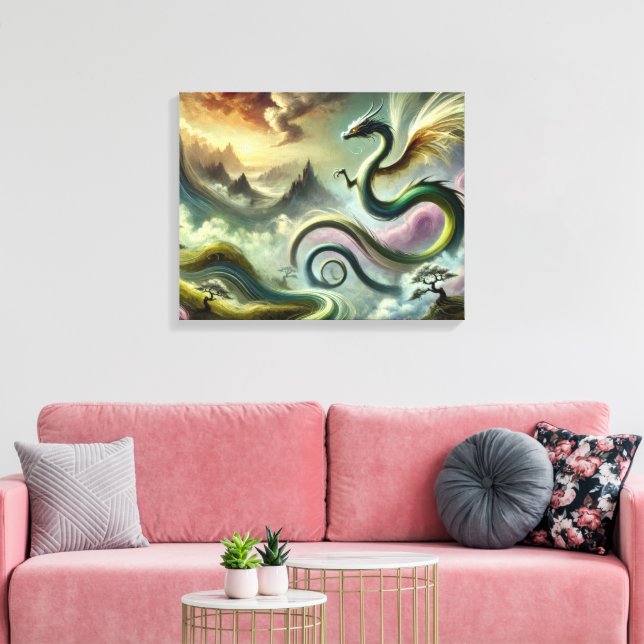 Lienzo Dragón Celestial Majestuoso sobre Montañas de Fant (Insitu (Sala de estar))