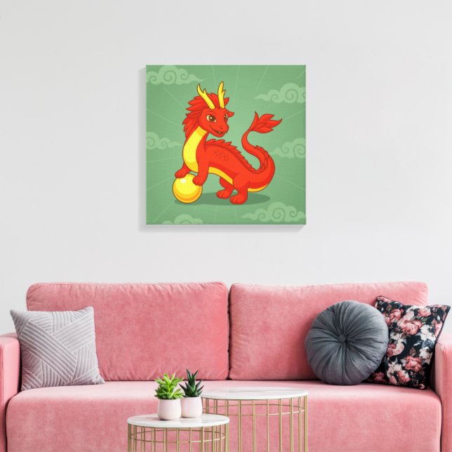 Lienzo Dragón Chino Rojo sobre Verde (Insitu (Sala de estar))