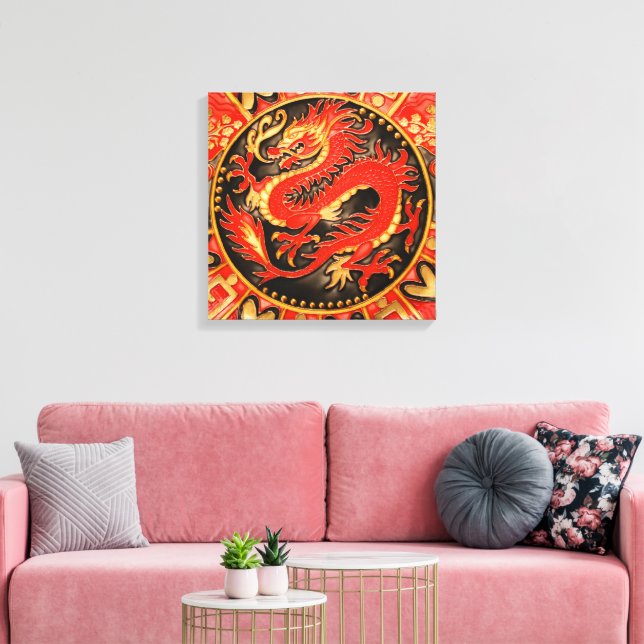 Lienzo Dragón chino tradicional de oro rojo (Insitu (Sala de estar))