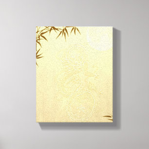 Lienzo Dragón chino y bambú