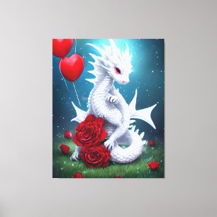 Lienzo Dragón de amor de San Valentín blanco