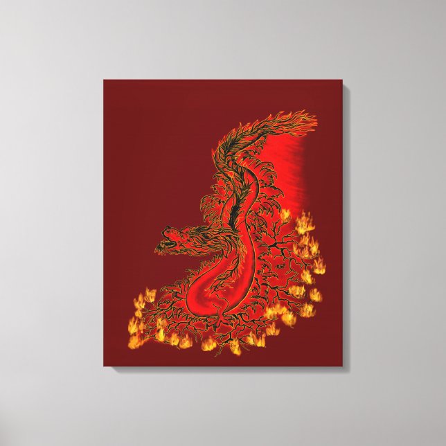 Lienzo Dragón de China diseño rojo y dorado (Anverso)