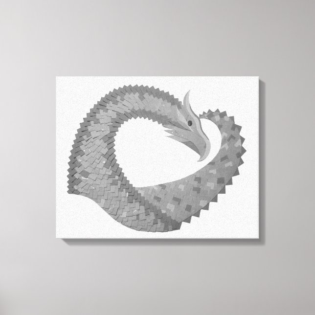 Lienzo Dragón del corazón gris sobre blanco (Anverso)