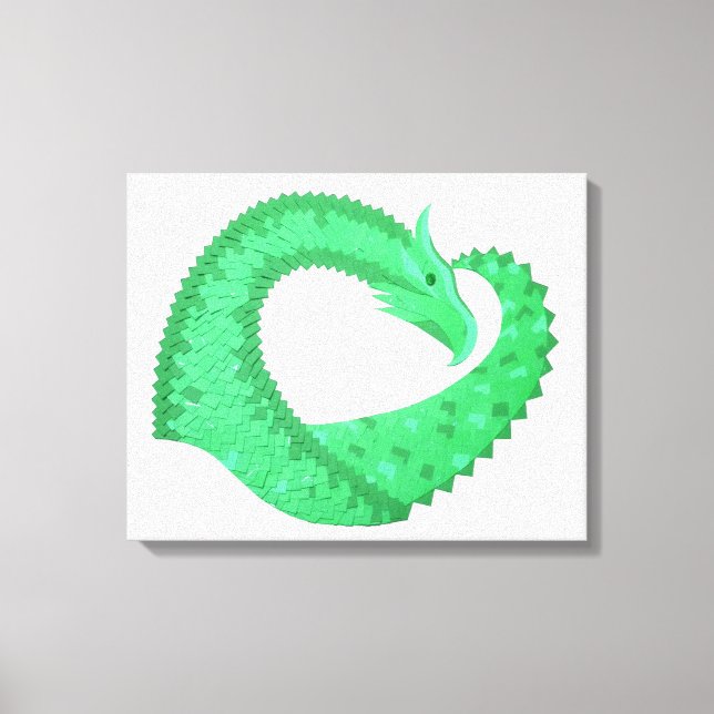 Lienzo Dragón del corazón verde sobre blanco (Anverso)
