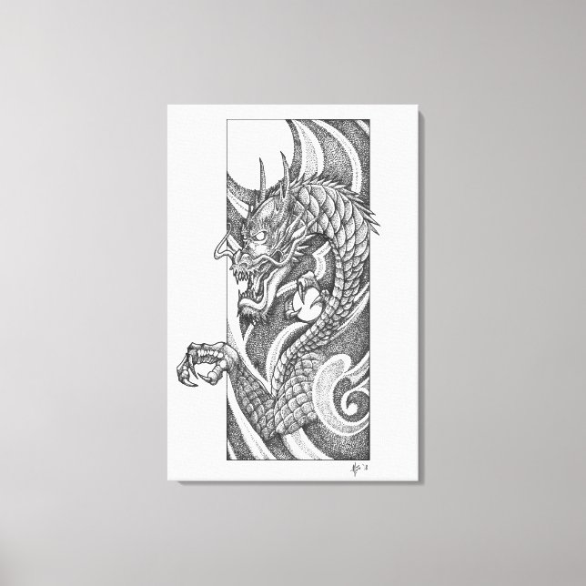 Lienzo Dragon Dotwork Ryu (Anverso)