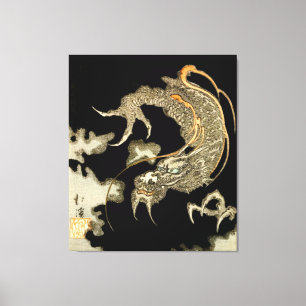 Lienzo Dragón emergiendo de nubes oscuras Totoya Hokkei 