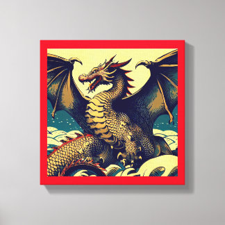Lienzo Dragón Europeo de Fantasía - Grabado en madera 1