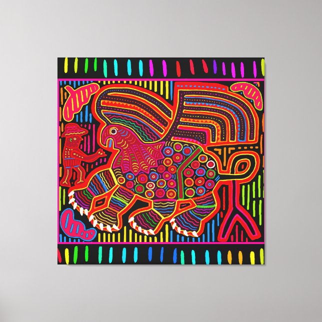 Lienzo Dragón Kuna indio amigable Mola (Anverso)