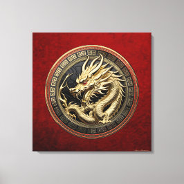 Lienzo Dragón oriental sagrado de oro sobre medallón