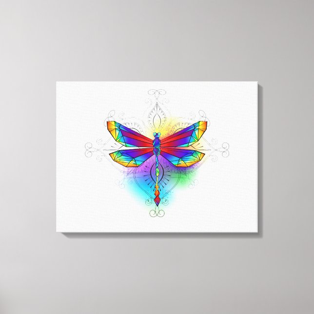 Lienzo Dragón poligonal arcoiris (Anverso)