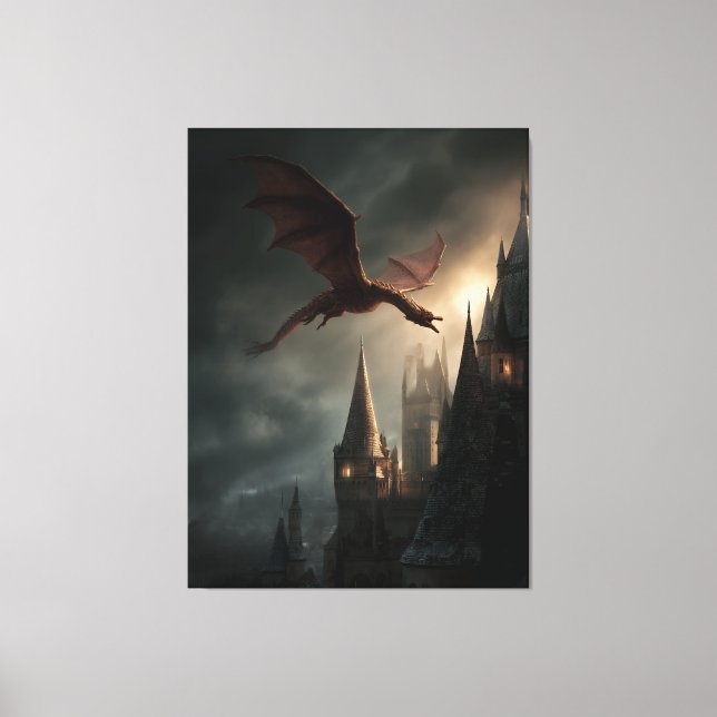 Lienzo Dragón Rojo Sobre Castillo Gótico (Anverso)