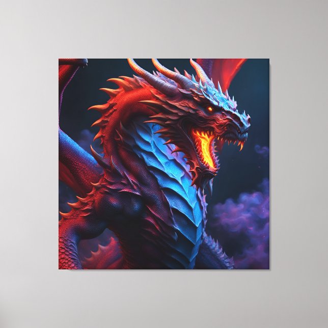 Lienzo Dragón Rojo y Azul (Anverso)