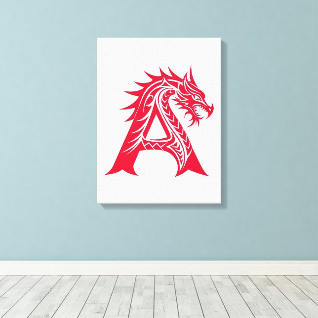 Lienzo Dragon Styled Letter A, Dragon Alphabet, Monogram (Insitu (piso de madera))