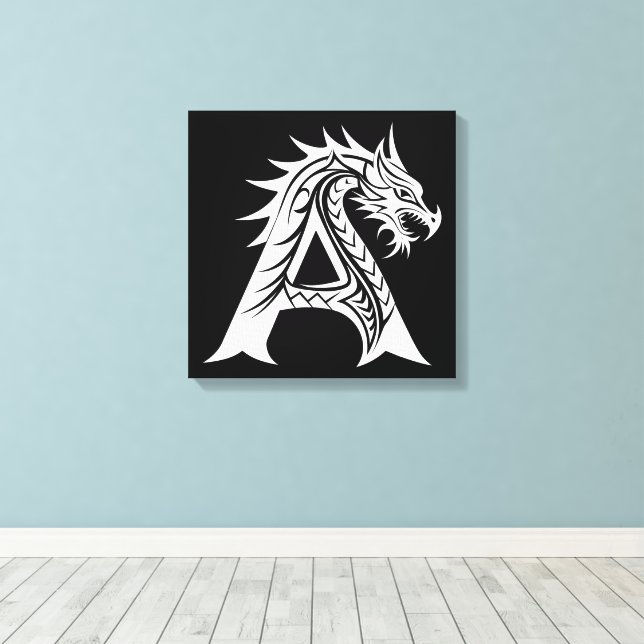Lienzo Dragon Styled Letter A, Dragon Alphabet, Monogram (Insitu (piso de madera))