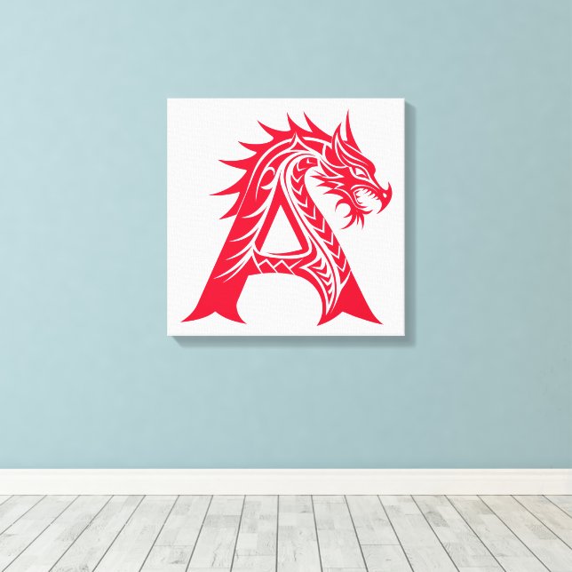 Lienzo Dragon Styled Letter A, Dragon Alphabet, Monogram (Insitu (piso de madera))