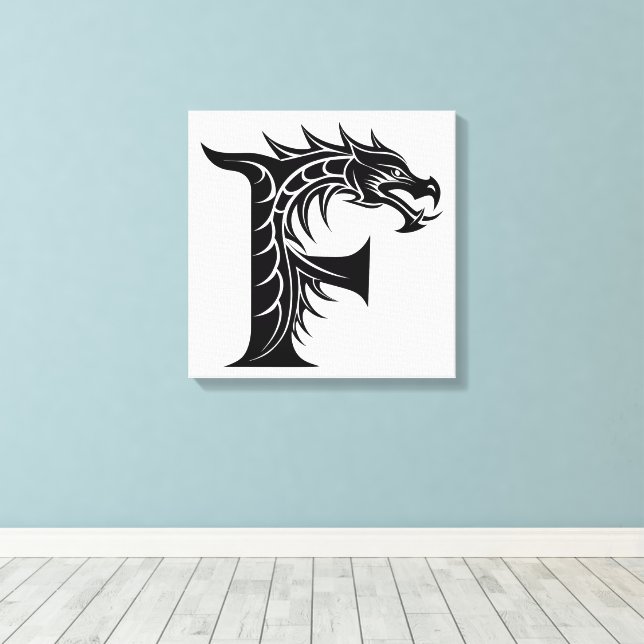 Lienzo Dragon Styled Letter F, Dragon Alphabet, Monogram (Insitu (piso de madera))
