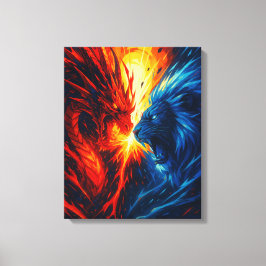 Lienzo Dragon vs Lion Wall Art – Fire and Ice Clash