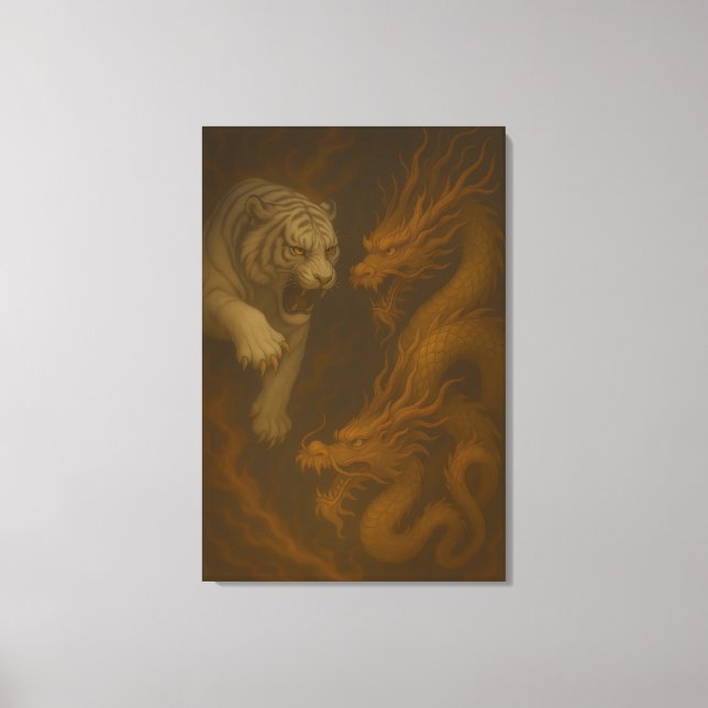 Lienzo Dragon vs White Tiger – Mystical Fantasy Wall Art  (Anverso)