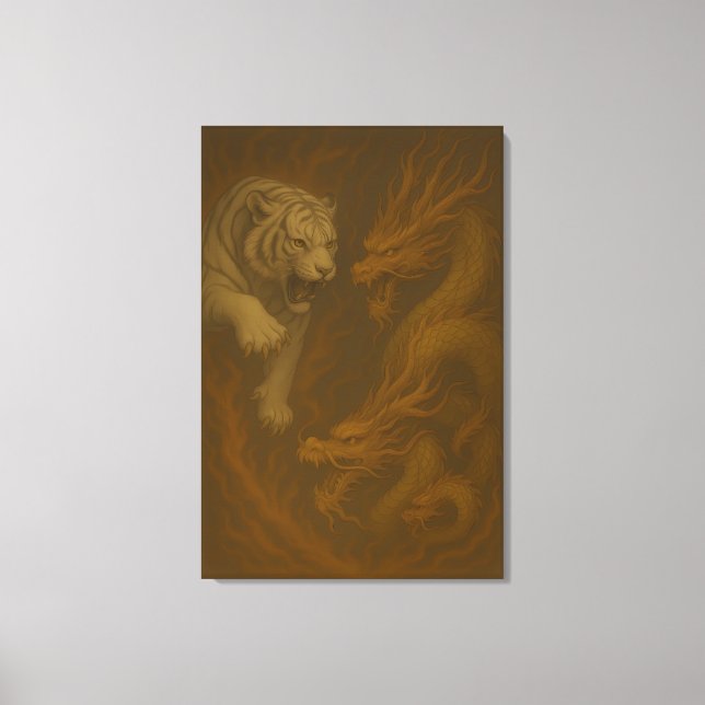 Lienzo Dragon vs White Tiger – Mystical Fantasy Wall Art  (Anverso)