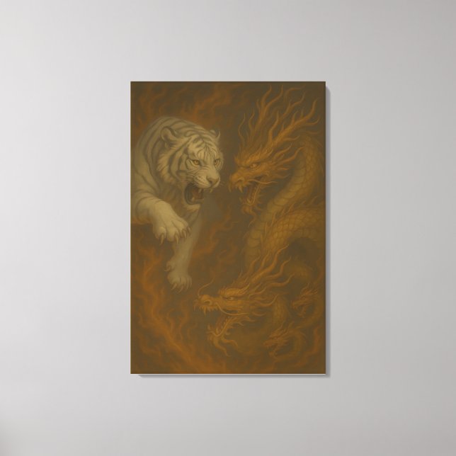 Lienzo Dragon vs White Tiger – Mystical Fantasy Wall Art  (Anverso)