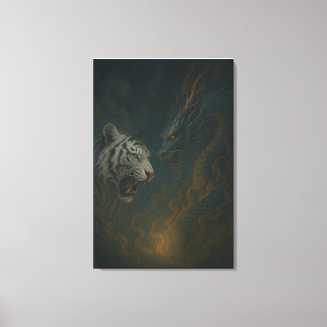 Lienzo Dragon vs White Tiger – Mystical Fantasy Wall Art  (Anverso)