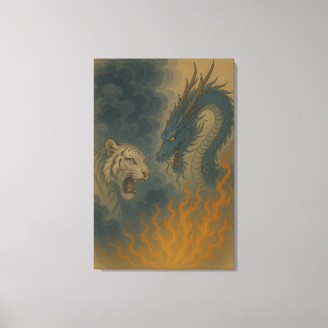 Lienzo Dragon vs White Tiger – Mystical Fantasy Wall Art  (Anverso)