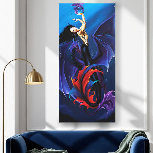 Lienzo Dragones Góticos Azules Sirena Fantasía Púrpura