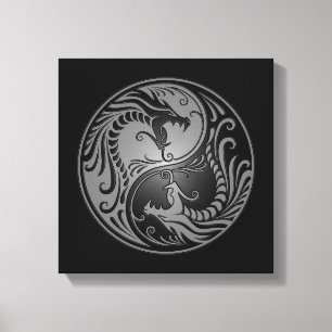 Lienzo Dragones, gris y negro de Yin Yang