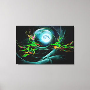 Lienzo Dragones jugando con la Luna