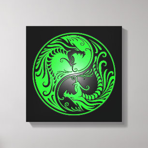 Lienzo Dragones, verde y negro de Yin Yang