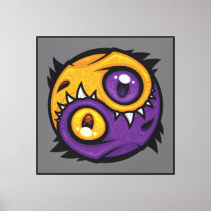 Lienzo Dragones Yin Yang de Oro y Púrpura