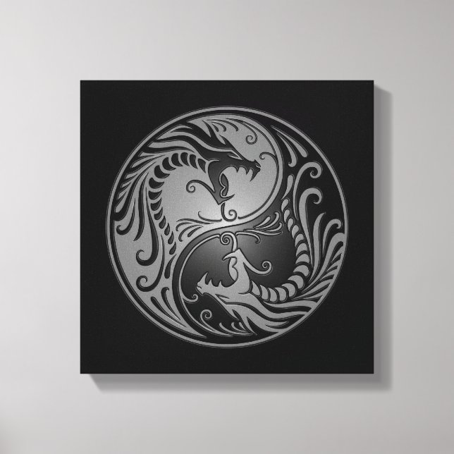 Lienzo Dragones Yin Yang, gris y negro (Anverso)