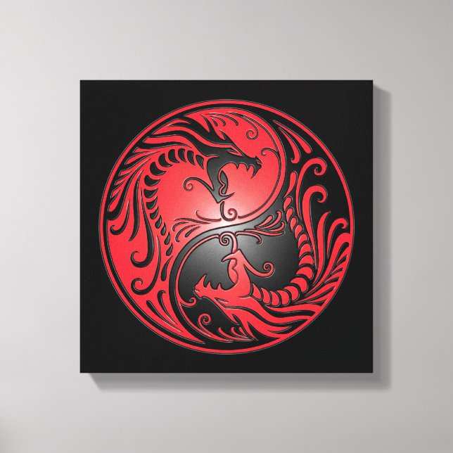 Lienzo Dragones Yin Yang, rojo y negro (Anverso)