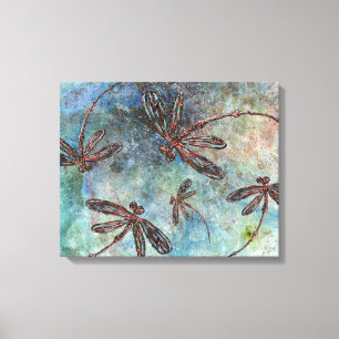 Lienzo Dragonflies en bronce en un cielo mágico