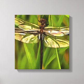 Lienzo Dragonfly Artificial En Marrón Y Amarillo En Verde