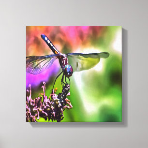 Lienzo Dragonfly en pintura realista verde y azul