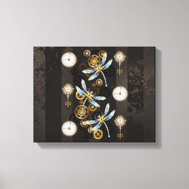 Lienzo Dragoniscos de Steampunk sobre fondo rayado marrón (Anverso)