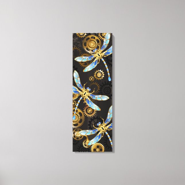 Lienzo Dragoniscos de Steampunk sobre fondo rayado marrón (Anverso)