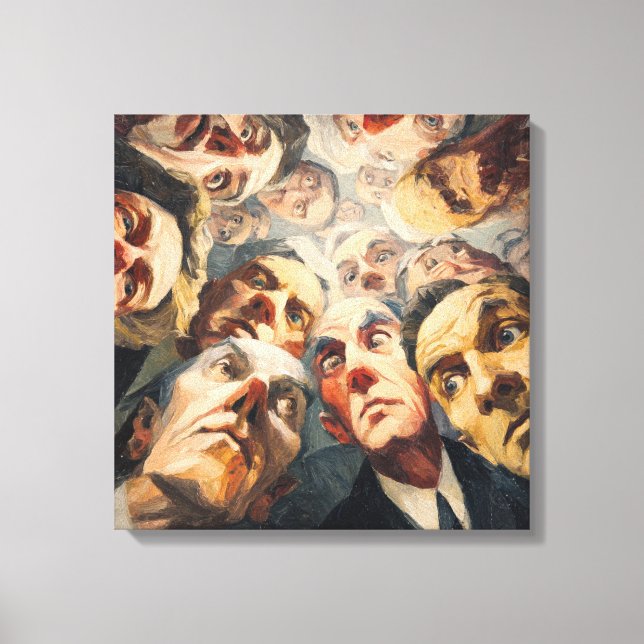 Lienzo Dramatic Expressionist Crowd Portrait Looking Down (Anverso)